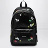 Balenciaga Black Explorer Backpack In Leather With Printed Stickers In Black