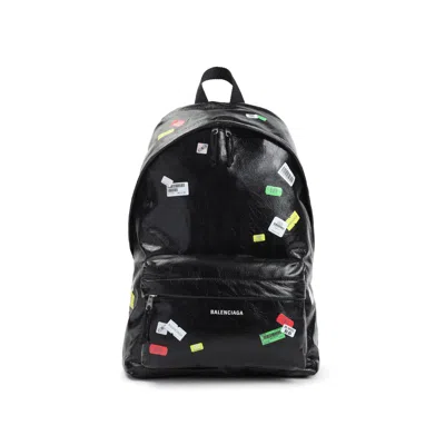 Balenciaga Black Explorer Backpack In Leather With Printed Stickers