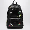 Balenciaga Black Explorer Backpack In Leather With Printed Stickers Men In Black