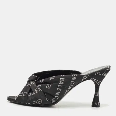 Pre-owned Balenciaga Black Fabric Logo Drapy Mules Size 38