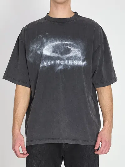 Balenciaga Black Faded Crayon Loop Oversize Tshirt In Gray