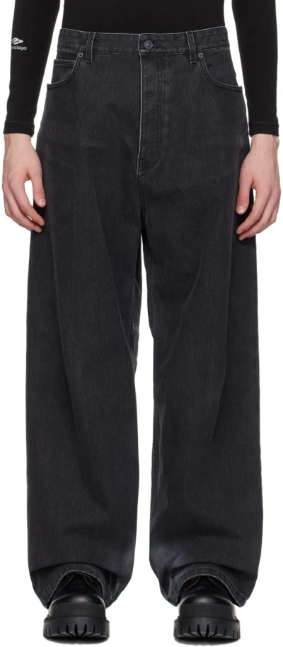 Balenciaga Black Faded Jeans In Washed Black Ring