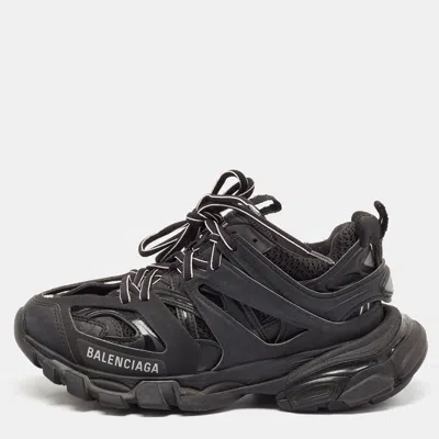 Pre-owned Balenciaga Black Faux Leather And Mesh Track Sneakers Size 36