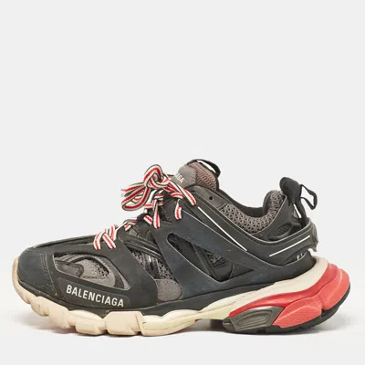 Pre-owned Balenciaga Black Faux Leather And Mesh Track Sneakers Size 37