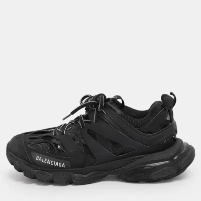 Pre-owned Balenciaga Black Faux Leather And Mesh Track Sneakers Size 39