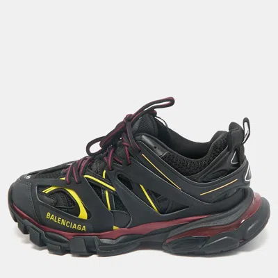 Pre-owned Balenciaga Black Faux Leather And Mesh Track Sneakers Size 40
