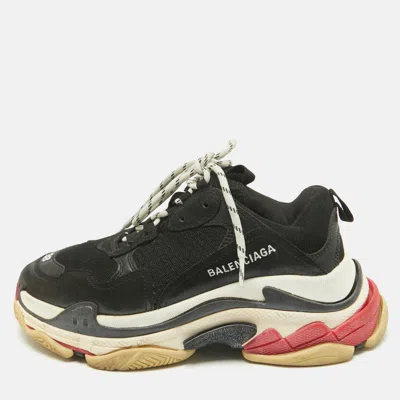 Pre-owned Balenciaga Black Faux Leather And Mesh Triple S Sneakers Size 38