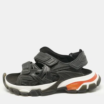 Pre-owned Balenciaga Black Faux Leather And Rubber Track Flat Sandals Size 39