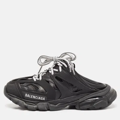 Pre-owned Balenciaga Black Faux Leather Track Mule Sneakers Size 37
