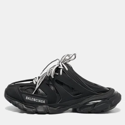 Pre-owned Balenciaga Black Faux Leather Track Mule Sneakers Size 39