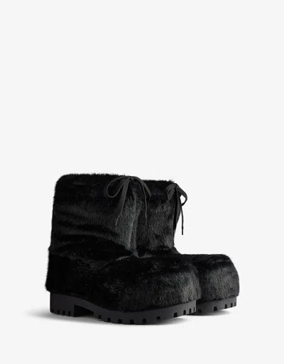 Pre-owned Balenciaga Black Faux Minx Alaska Low Boots Size 43-44