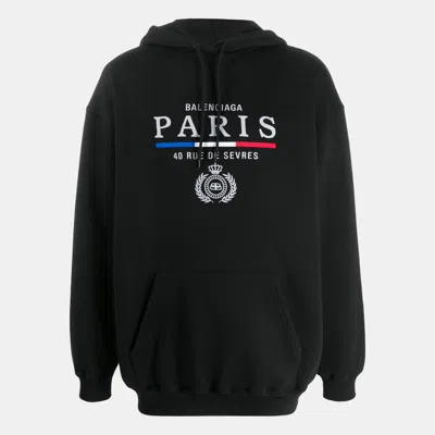 Pre-owned Balenciaga Black Flag Logo Embroidery Cotton Knit Oversized Hoodie Xs