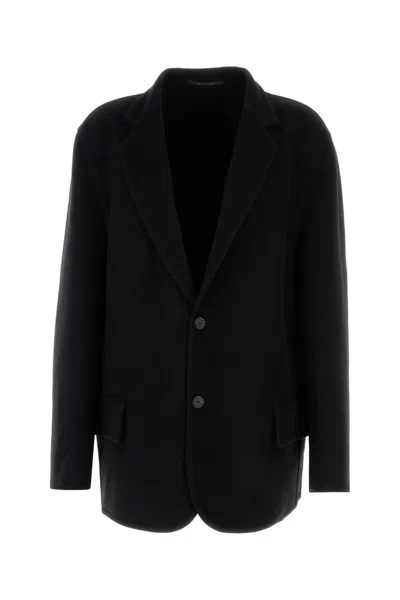 Balenciaga Flannel Blazer With Notch Lapel And Pockets In Black
