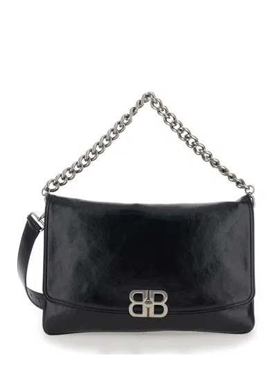 BALENCIAGA BLACK FLAP BB SOFT LARGESHOULDER BAG