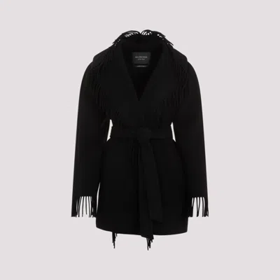 BALENCIAGA BLACK FRINGE WOOL JACKET