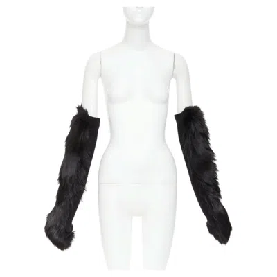 Pre-owned Balenciaga Black Genuine Fur Chunky Wool Ribbed Long Opera Gloves