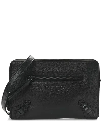 Balenciaga Black Grained Calfskin Leather Neo Classic Zip Around Crossbody (authentic Pre-loved)