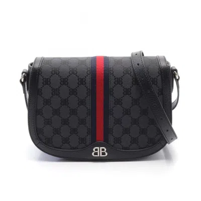 Pre-owned Balenciaga Black Gray Canvas Leather Shoulder Bag () In Black, Gray