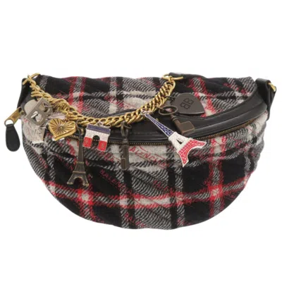 Pre-owned Balenciaga Black Gray Red Color Leather Wool Fanny Pack Sling Bag ()