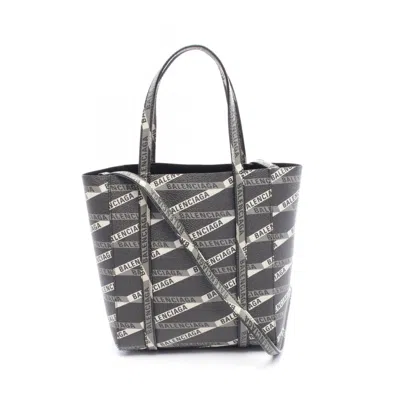 Pre-owned Balenciaga Black Gray White Coated Canvas Tote Bag ()