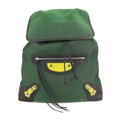 Pre-owned Balenciaga Black Green Nylon Canvas Leather Backpack () In Black, Green