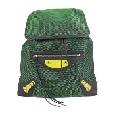 Pre-owned Balenciaga Black Green Nylon Canvas Leather Backpack () In Black, Green