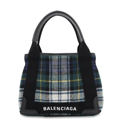 Pre-owned Balenciaga Black Green Wool Canvas Handbag Shoulder Bag ()
