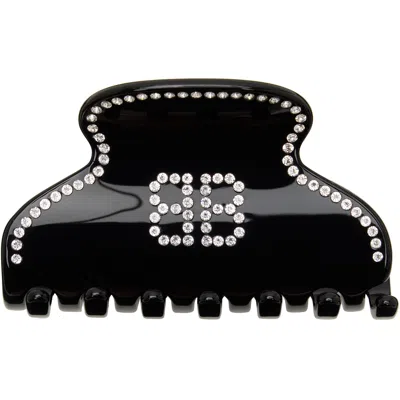 Balenciaga Black Holli 'bb' Hair Clip In 5642 Black/crystal