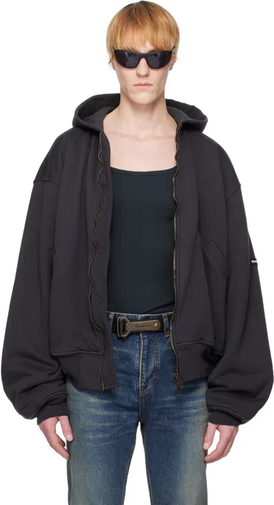 Balenciaga Black Hooded Bomber Jacket In 8190