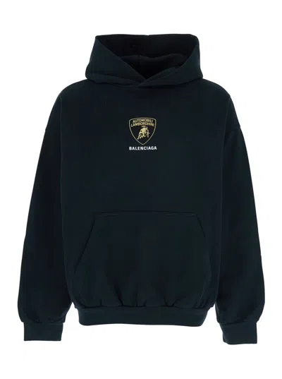 Balenciaga Black Hoodie With Fixed Hood And Logo Print On The Front In Cotton Man