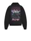 Balenciaga Hooded Graphic Print Sweater With Ribbed Cuffs In Black