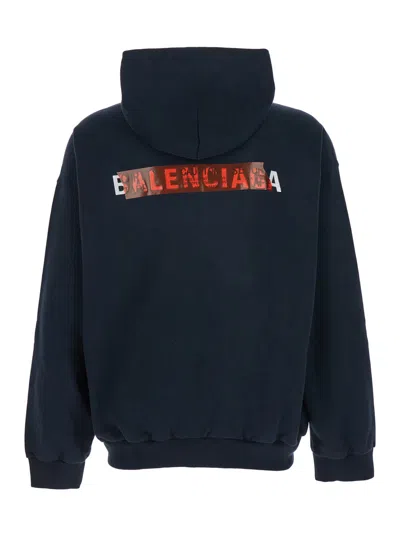 Balenciaga Black Hoodie With Logo Lettering On Front And Rear In Cotton Man