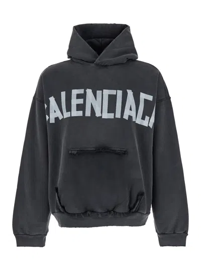 Balenciaga Black Hoodie With Logo Lettering On The Front And Logo Print On The Back In Cotton Man In Grey