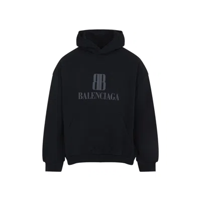 Balenciaga Black Hoodie With Fixed Hood And Logo Lettering On The Front In Cotton Man In Blue