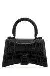 Balenciaga Hourglass Xs Croc-effect Leather Tote In Black