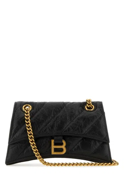 Balenciaga Hourglass Crinkled-leather Shoulder Bag In Black