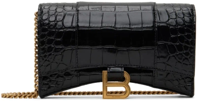 Balenciaga Black Hourglass Wallet Bag In 1000 Black