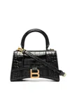 Balenciaga Borsa Hourglass Small Con Lavorazione Coccodrillo Da Donna In Nero In Black