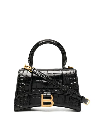 BALENCIAGA BLACK HOURGLASS XS LEATHER HANDBAG
