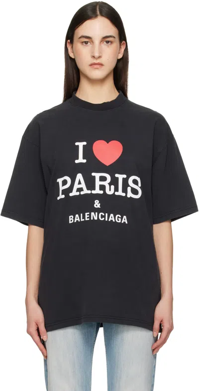 BALENCIAGA BLACK 'I LOVE PARIS & BALENCIAGA' T-SHIRT
