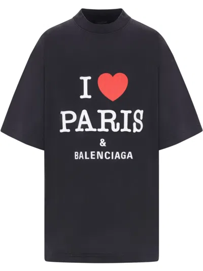 Balenciaga Black I Love Paris Cotton T-shirt