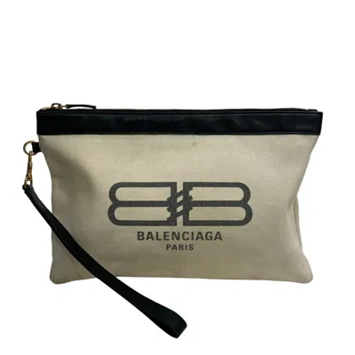 Pre-owned Balenciaga Black Ivory Canvas Leather Clutch Bag ()