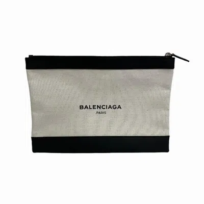 Pre-owned Balenciaga Black Ivory Canvas Leather Clutch Bag () In Black, Ivory