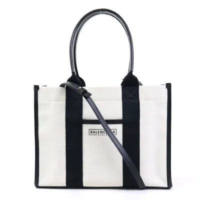 Pre-owned Balenciaga Black Ivory Canvas Leather Handbag Shoulder Bag ()