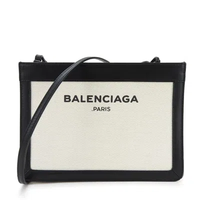 Pre-owned Balenciaga Black Ivory Canvas Leather Pochette Shoulder Bag () In Multi