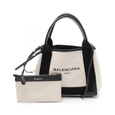 Pre-owned Balenciaga Black Ivory Canvas Leather Tote Bag ()