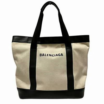 Pre-owned Balenciaga Black Ivory Canvas Leather Tote Bag ()