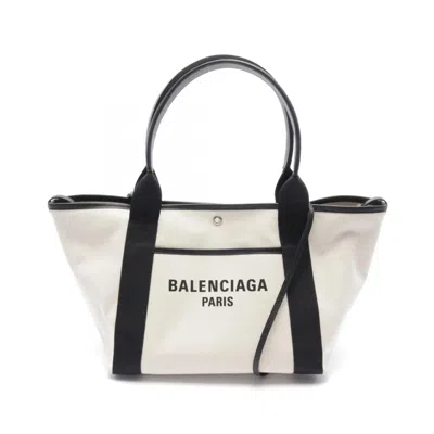 Pre-owned Balenciaga Black Ivory Canvas Leather Tote Bag ()