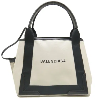 Pre-owned Balenciaga Black Ivory Canvas Leather Tote Bag ()