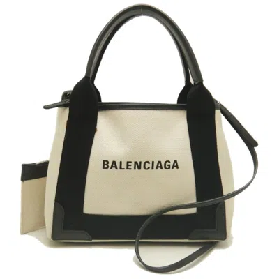 Pre-owned Balenciaga Black Ivory Canvas Leather Tote Bag () In Multi
